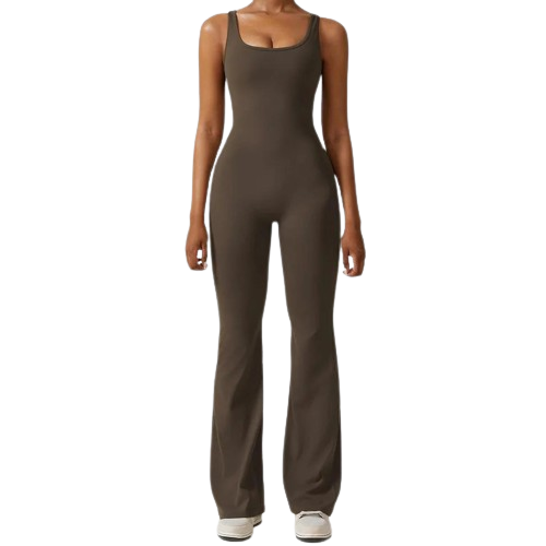 Mono viral espalda en V color marrón con escote redondo – moldeador y estilizador de figura para mujer