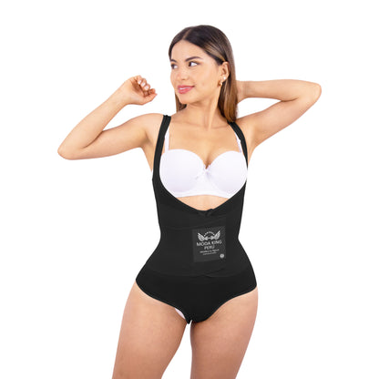 Body moldeador negro frontal con velcros ajustables y diseño anatómico