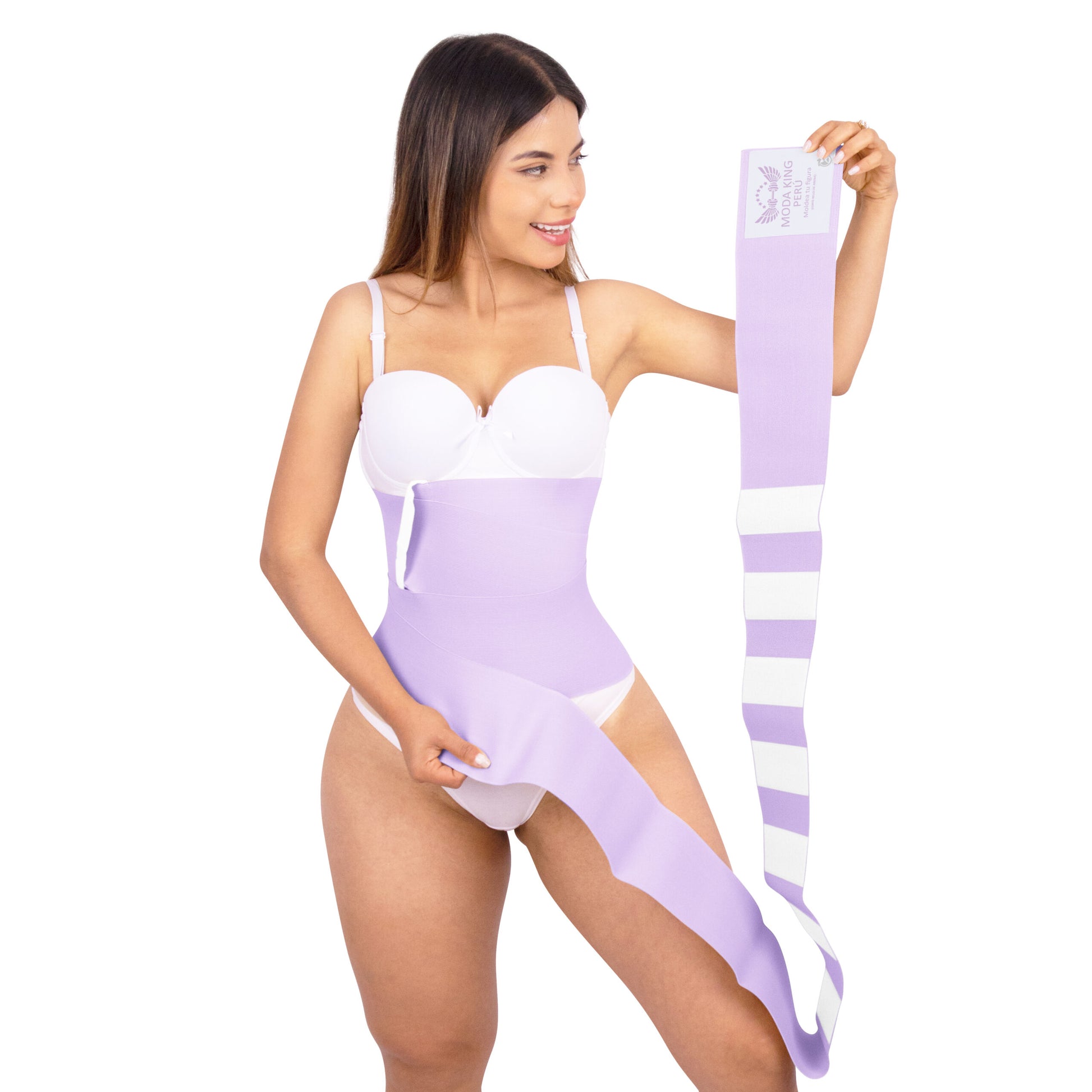 Cinta Invisible lila desplegada con diseño de velcro visible